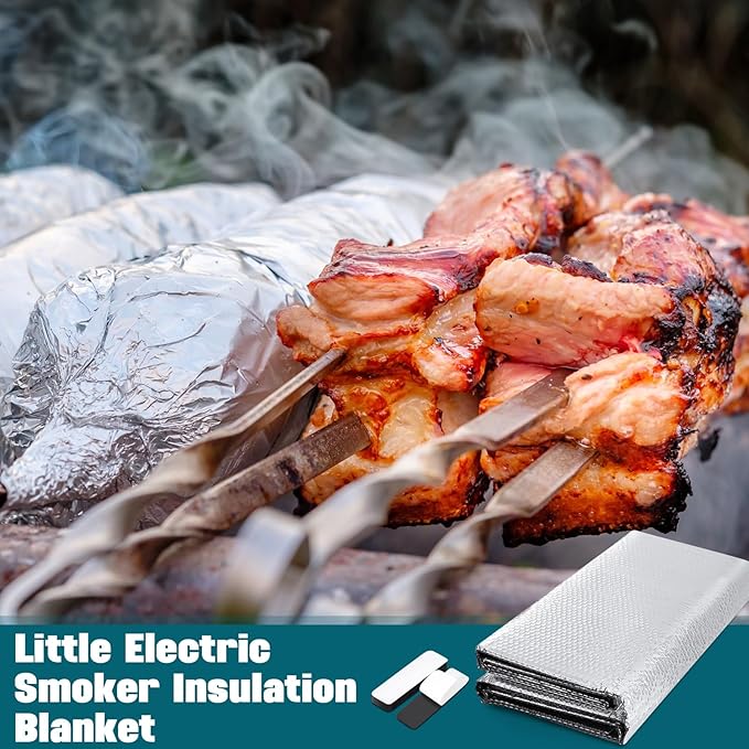 2 Pack Electric Smoker Insulation Blankets with Hook and Loop Tape 63 x 25 Inch Silver Thick Aluminum Foil Bubble Insulation Film Layer for Big and Little Chief Smokers Keep Heat