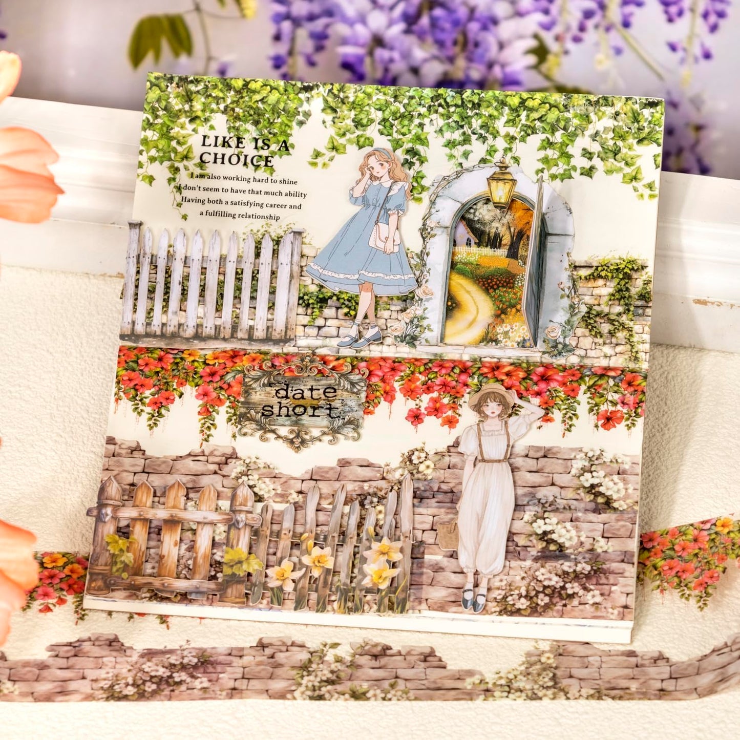 Flower Tape Stickers for Scrapbooking Supplies,6 Rolls PET Tape Stickers Set,Waterproof Washi Tape for Junk Journal,Journaling Supplies,DIY Craft(Floral Wa