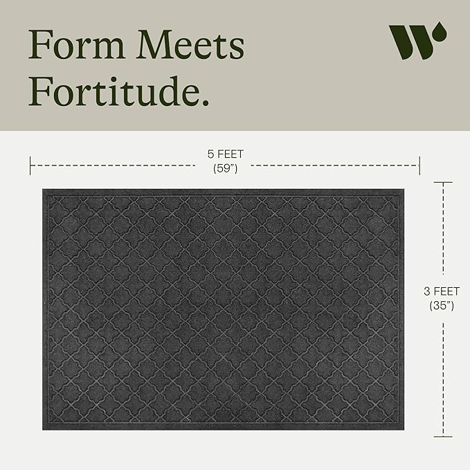 WaterHog Heavy Duty Doorway Mat, 3' x 5', Made in USA, Durable & Skid-Resistant Entryway Mat, Water-Trapping, Indoor/Outdoor Decorative Floor Covering, Cordova Collection, Charcoal