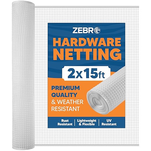 ZEBRO Plastic Hardware Mesh Screen & Fence Roll (2' x 15' White) - Plastic Indoor or Outdoor Balcony, Patio & Porch Netting - Safety Barrier Plastic Fence to Protect Pets & Kids Around The Home