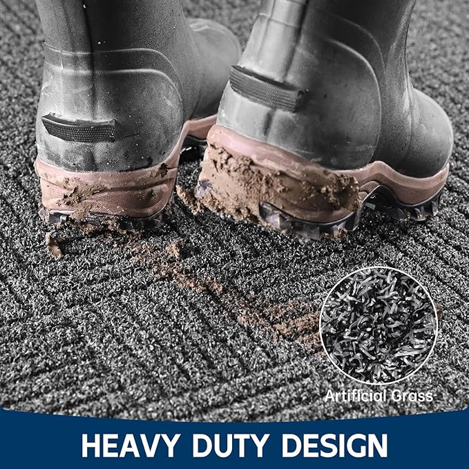 Front Door Mat Outside Entrance, 4' x 2' Heavy Duty Indoor Outdoor Door Mats for Entryway, Trap Dirt Outdoor Doormat Low Profile, Non Slip Welcome Mats for Front Door, Artificial Grass