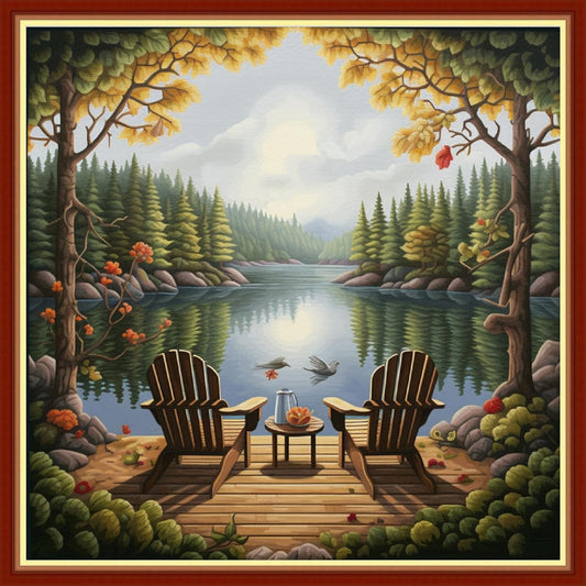 Foxhool Beginners Cross Stitch Kits Stamped Full Range of Embroidery Kits for Adults DIY Cross Stitches kit Embroidery Patterns for Needlepoint kit-Rest Scenery 17.7x17.7 inch