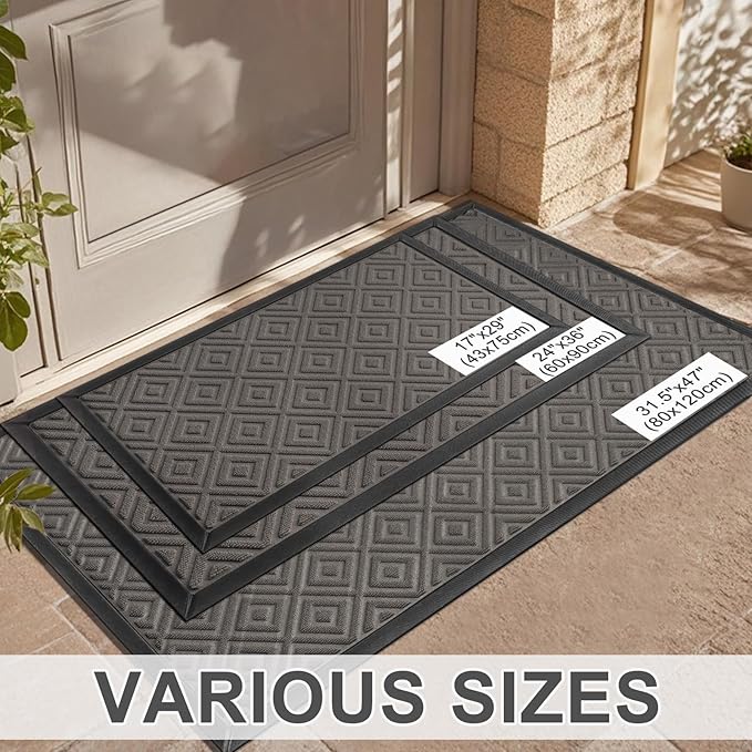 LEKEEPGO Large Front Door Mat Outside Entrance 31.5"x47", Drainage Welcome Matt Outside, Absorbent Doormat, Non Slip Rubber Mats, Dirt Resist Door Mats for Front Door, Patio, Home Entrance, Grey