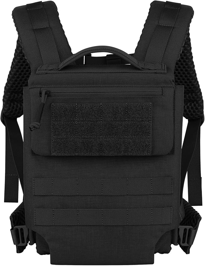 PETAC GEAR Upgraded Weighted Backpack Rucking Backpack for Weight Plates/Honeycomb Breathable fabric/Belt support/Back support platform (max 15lbs capacity)(BK)
