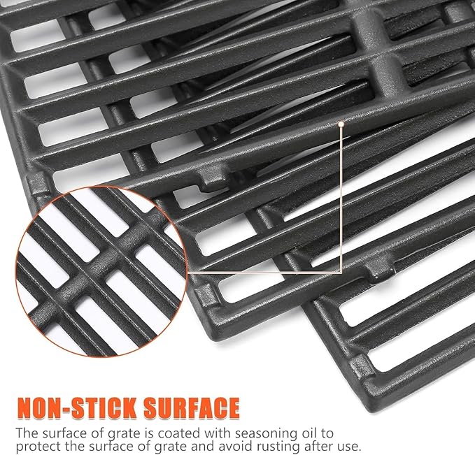 QuliMetal 66089 66097 Grill Grates for Weber Genesis 2 E-410/E-415/E-435, Grill Parts for Weber GS4 Genesis II/LX E-440 Series Gas Grills, 18.7" Cast Iron Replacements for Weber 66089 66097