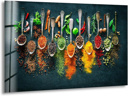 My Photostation.com 30Wx24H'' Spoon Spices Glass Wall ArtTempered Glass Printing Wall Decor Large Wall Art Wall Hangings