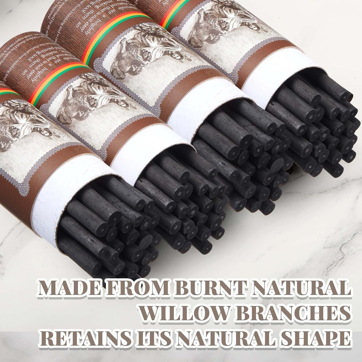 Gueevin 100 Pcs Willow Charcoal Sticks, Willow Charcoal, Artists, Beginners, Students, Perfect for Sketching, Drawing, Shading, and Fine Art Christmas Gifts for Art (5-7mm)