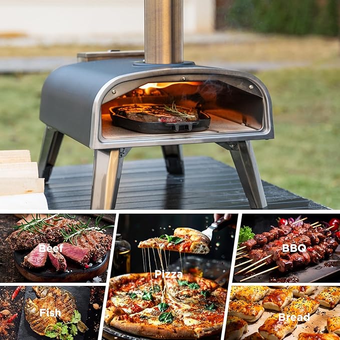Pizza Oven Outdoor 12" Wood Fired Pizza Ovens Pellet Pizza Stove for outside, Portable Stainless Steel Pizza Oven for Backyard Pizza Ovens