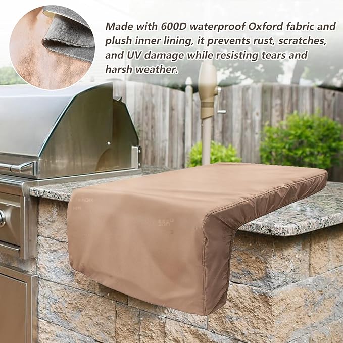 Cover for Lynx Double Side Burner Built-in,Heavy Duty 600D Waterproof Outdoor Grill Burner Cover with Plush Lining,28''L x 13''W x 13''H,Khaki