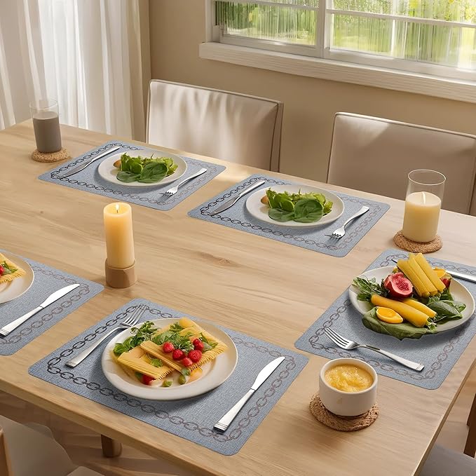 Placemats Set of 6, Heat Resistant & Waterproof Table Mats for Dining, Non Slip Scratch Proof Place Mats for Kitchen, Easy to Clean - Outdoor,Indoor Use（17x12 Inch）
