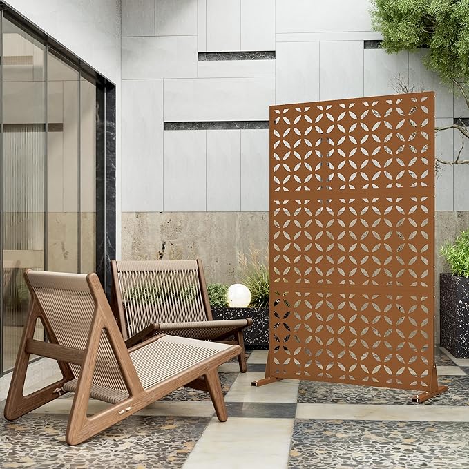 Heavy-Duty Outdoor Privacy Screen for Patio, Balcony, Backyard - 72" H * 44" W Metal Room Divider with Classic Clover Pattern, Anti-Tipping Kit, Weather Resistant, Easy Assembly (Raw Nmber-SYC)