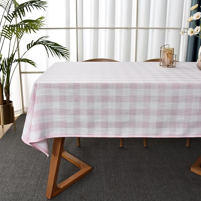 Gingham Table Cloth for Rectangle Tables Pink Checkered Plaid Tablecloth Heavy Duty Cotton Blend Washable & Wrinkle Table Cover for Outdoor Kitchen Dining Picnic Camping (52x120 Inch)