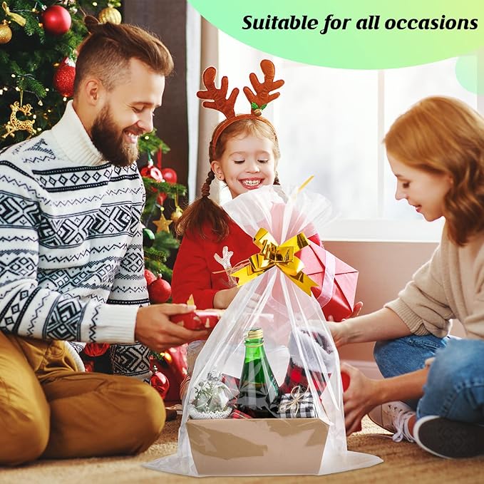 Fainne 74 Pcs Baskets for Gifts Empty Bulk DIY Empty Gift Basket Include 20 Kraft Cardboard Tray with Handles 30 Bags 24 Bows for Christmas Thanksgiving Birthdays Snacks Party, 8" x 6" x 3"(Brown)
