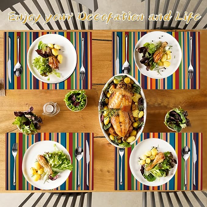 Faux Leather Placemats Set of 4 - Color Stripe Resistant Placemats for Dinner Table, Non-Slip Waterproof Oil-Proof Washable Reusable Placemat for Indoor Outdoor Kitchen Decor, 15.75In*11.81In