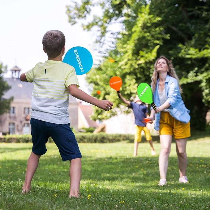EVERICH TOY Paddle Ball Set – Indoor & Outdoor Racket Game for Kids, Teens, and Adults, Badminton & Camping Games Essentials, Fun for Beach, Yard, and Lawn Play All Year Round