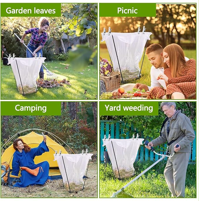 Garden Trash Bag Holder - Outdoor Leaf Bag Holder Support Stand Multi-Use Metal Garbage Bag Frame Holds 30-45 Gallons Bag for Yard Work Camping Leaves Gardening Parties Weeding