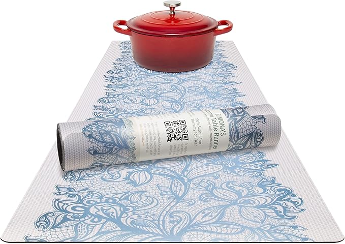 RIMONA'S Thermo Heat Resistant Table Runner and Trivet for Hot Dishes - Waterproof Hot Plates to Protect Table and Countertop - Kitchen & Dining 350F Heat Protector 40" - Fields of Blue