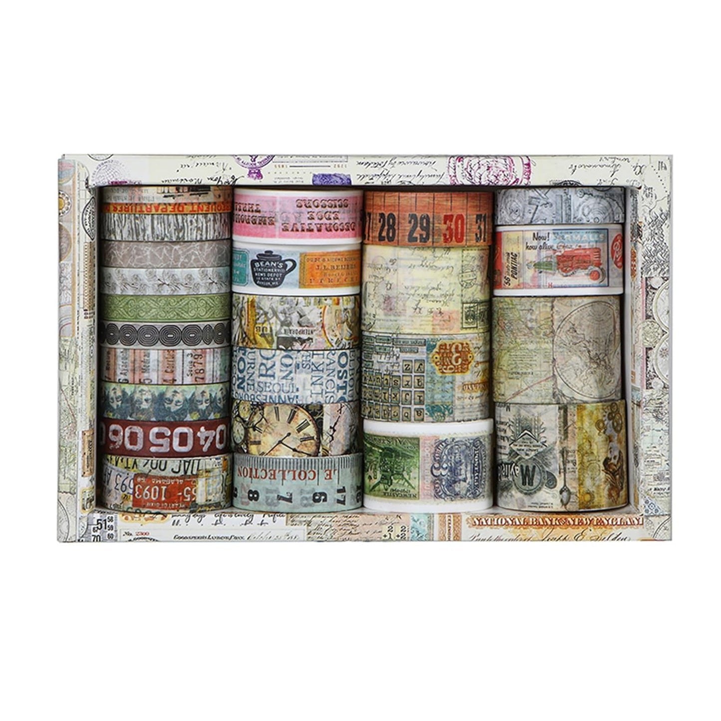 Vintage Washi Tape Set - 24 Rolls Arts Adhesive Tapes Assorted Retro Decorative Masking Tape Sets for Craft, Kids, Scrapbook, DIY, Gift Wrapping (2-Vintage Journey)