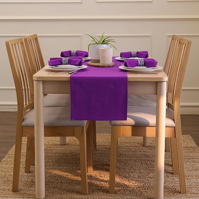 Encasa XO Table Runner 13"x104" Long | Cotton Canvas Fabric | Purple Solid Color | Machine Washable & Durable