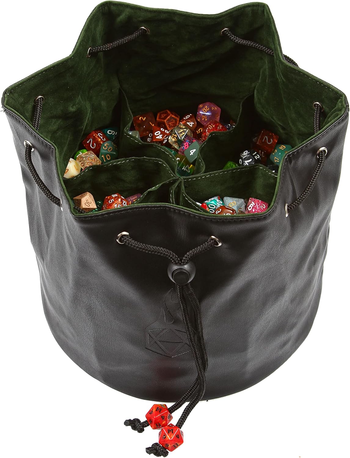 Forged Dice Co. Pouch of The Endless Hoard Dice Bag - Holds Over 1,000 Polyhedral Dice - Dice Storage Bag with 7 Pockets - Perfect for Bulk Dice - Black/Green