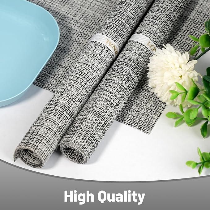 Placemats Set of 8，Non-Slip PVC Weave Table Mats Easy to Clean，Heat Resistant Place Mats for Kitchen Dining Table Decoration Indoor Outdoor，Gray