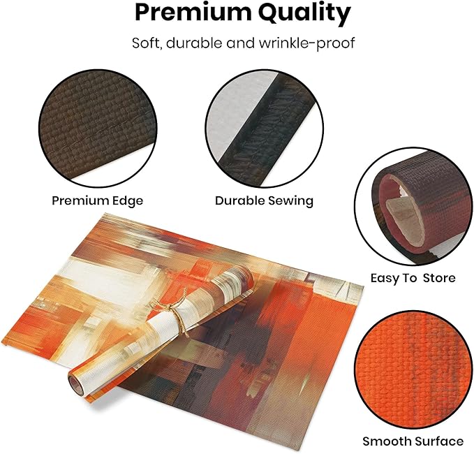 Modern Art Placemats Set of 4 Orange Abstract Painting Place Mats Washable Linen Placemat for Kitchen Dining Table Home Party Decor 18x12 Inches