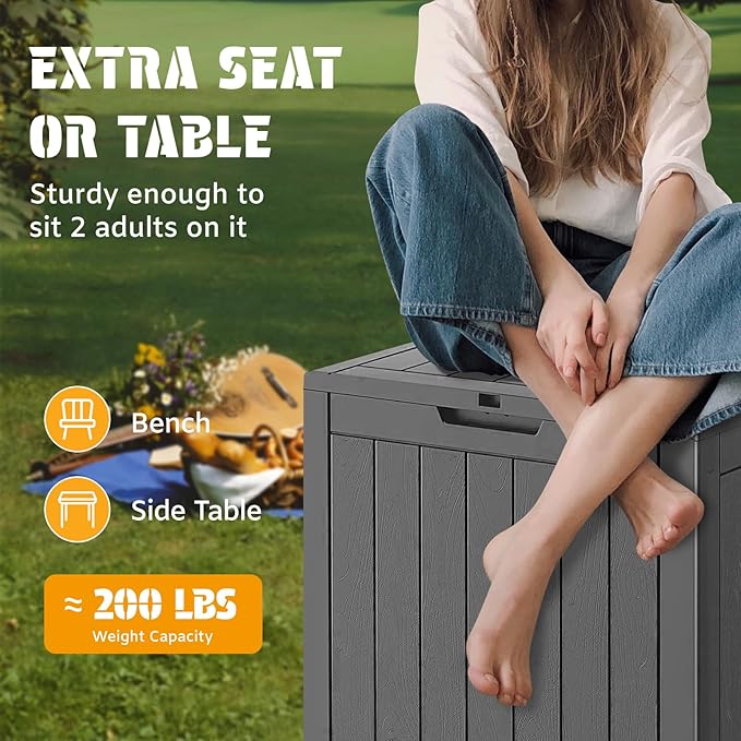 NUNU LAB 31 Gallon Outdoor Storage Box Waterproof, Outside Package Delivery Deck Boxes with Lockable Lid, Backyard Storage Bin For Garden Tools, Patio Cushions Accessories, Black