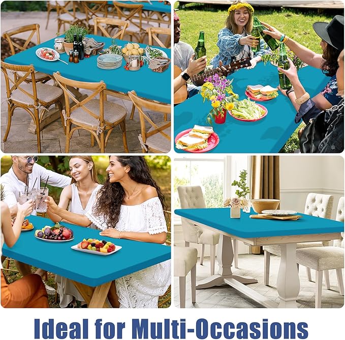 Spandex 6 Foot Rectangle Table Cloth 6 Pack, Elastic Fitted Tablecloths for Picnic, Stretch Washable Patio Table Cover for Outdoor, Camping, Banquet and Parties (Teal, 30"x72")