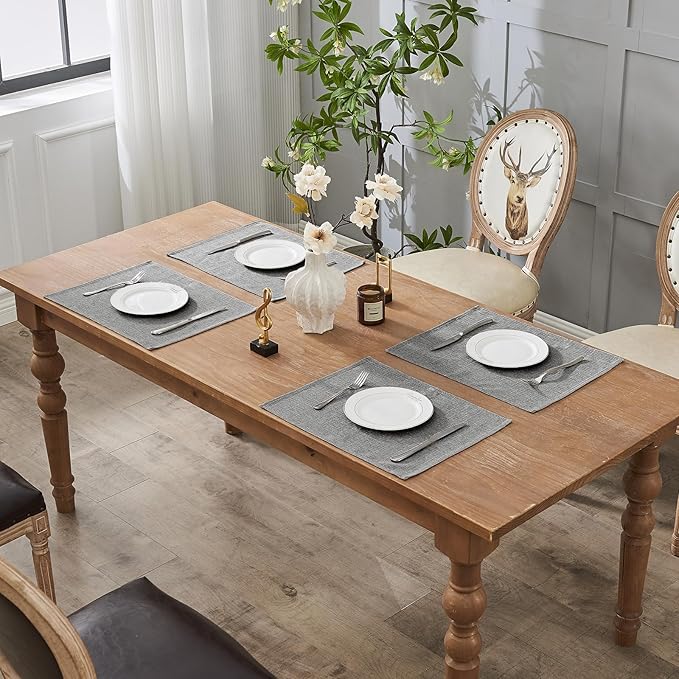 BALCONY & FALCON Placemats Set of 6 Faux Linen Cloth Place Mats Washable Waterproof Wrinkle Resistant Table Placemats for Dining Kitchen Farmhouse Indoor & Outdoor Use(Gray, 13.8”x 17.7”