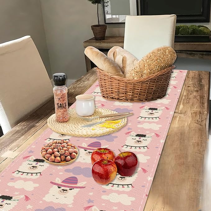 Cute Funny Llama Alpaca Table Runners 70 inches Long Table Runner Elegant Linen Dresser Scarfs Farmhouse Tablerunner for Wedding/Coffee/Dining Table/Party Home Decor