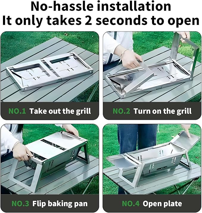 Stainless Steel Grill for Home Indoor Outdoor Camping Charcoal Convenient Folding BBQ Grill Silver Stand