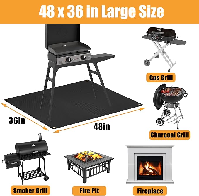 Grill Mats for Outdoor Grills - Fireproof Fire Pit Mat for Outdoor Deck Protector for Fire Pit, Gas, Charcoal Grills, Oil-proof and Waterproof Accessories Compatible with Solo Stove, 48 x 36 in