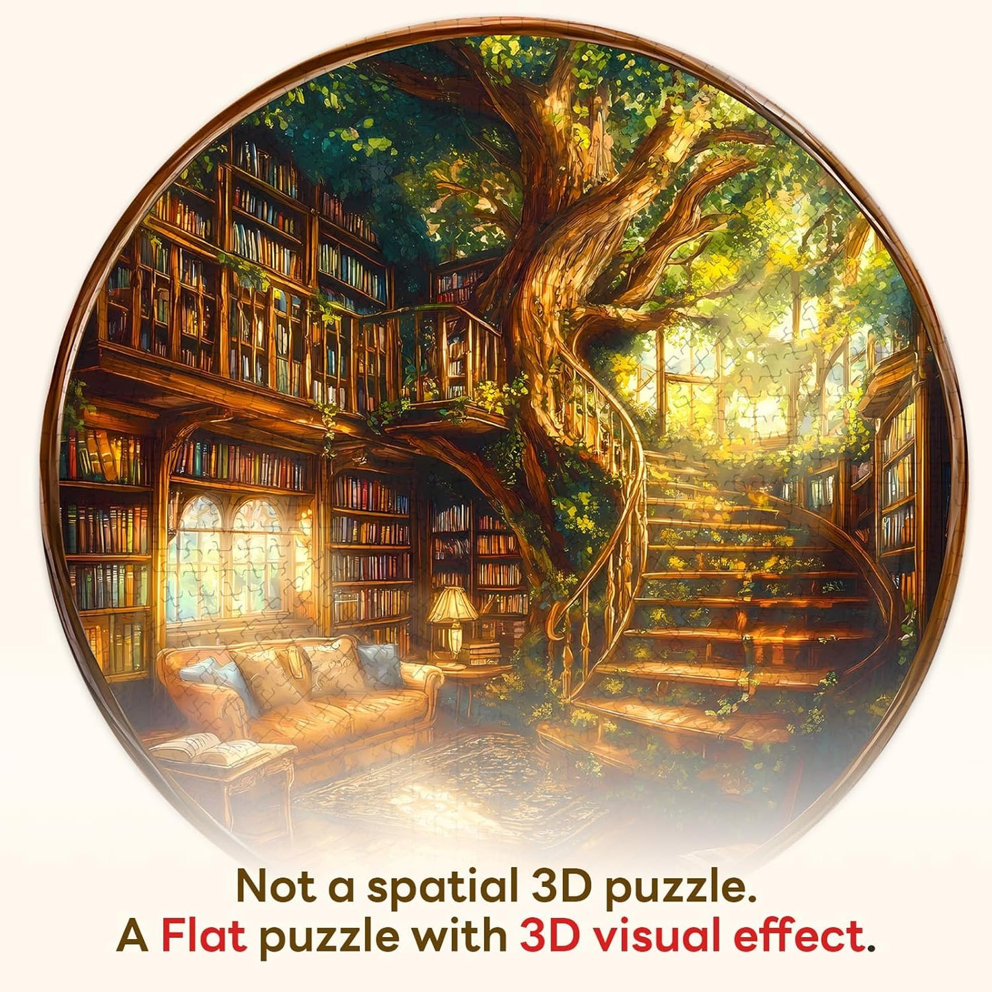 Round Puzzles for Adults 1000 Pieces, Hard Difficult Challenging Puzzles for Adults, Charming Bookstore Jigsaw Puzzles 1000 Pieces for Seniors, 3D Visual Flat Puzzle (26.6 x 26.6in)