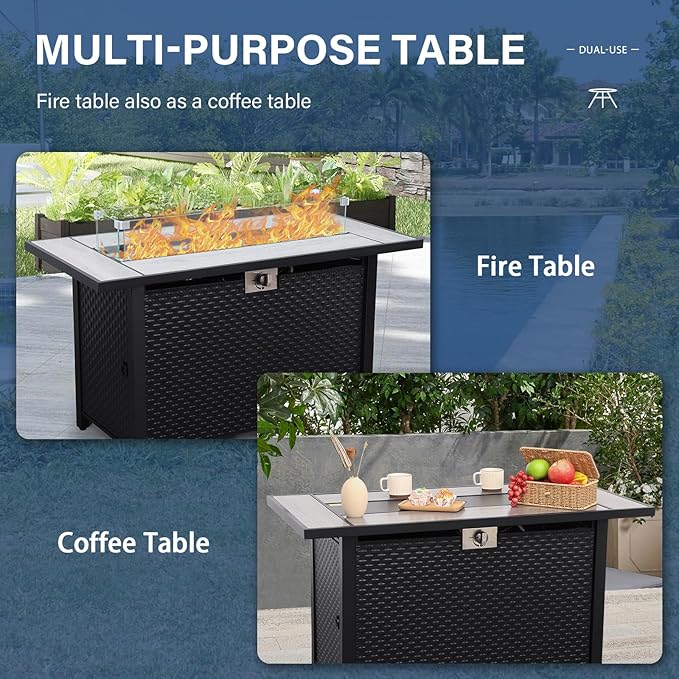 7 PCS Patio Furniture Set Outdoor Patio Furniture with Propane Fire Pit Table Outdoor Couch Patio Chairs Outdoor Conversation Set with Non-Slip Cushions Waterproof Covers, Navy Blue