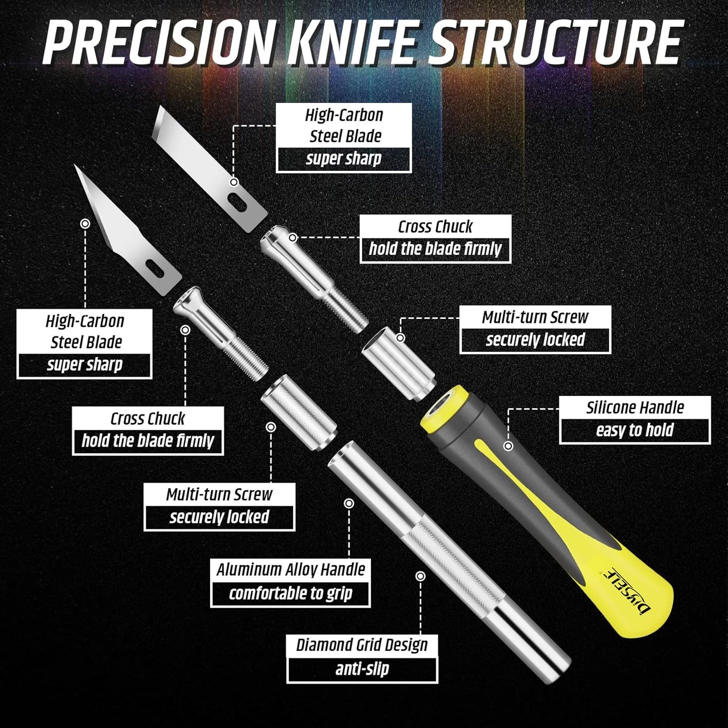 DIYSELF 16-Piece Craft Knife Set, Exacto Knife Set, 3-Piece Hobby Knife with 10-Piece Exacto Knife Blades, Precision Art Knife for Pumpkin Carving, Modeling, Exactly Knife, Pumpkin Carving Tools