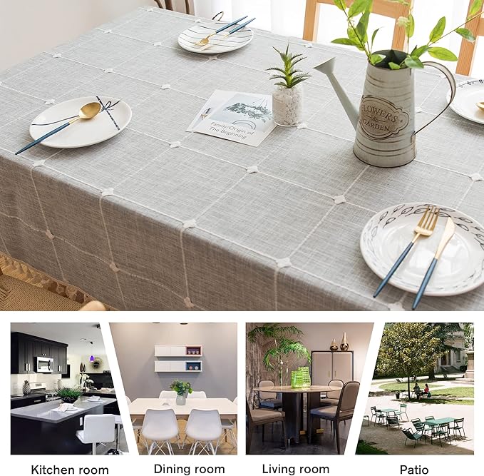 Pahajim Rustic Linen Tablecloth Cotton Rectangle Table Cloth for Kitchen Dining with Tassel Plaid Waterproof Tablecloths Rectangle/Oblong,55''x71'',4-6 Seats