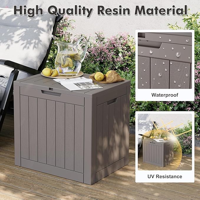 32 * 2 Gallon Outdoor storage deck Box Waterproof ，garden tool,backyard cushion,poolside toy storage,Smalldelivery boxes for outside,Two Boxes/set (Wood-like Striped Gray