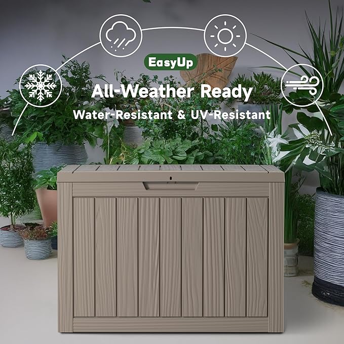 EasyUp 45 Gallon Outdoor Storage Box, Resin Waterproof UV-Resistant Deck Box, Reinforced Stability for Patio, Garden, and Poolside, Striped Gray