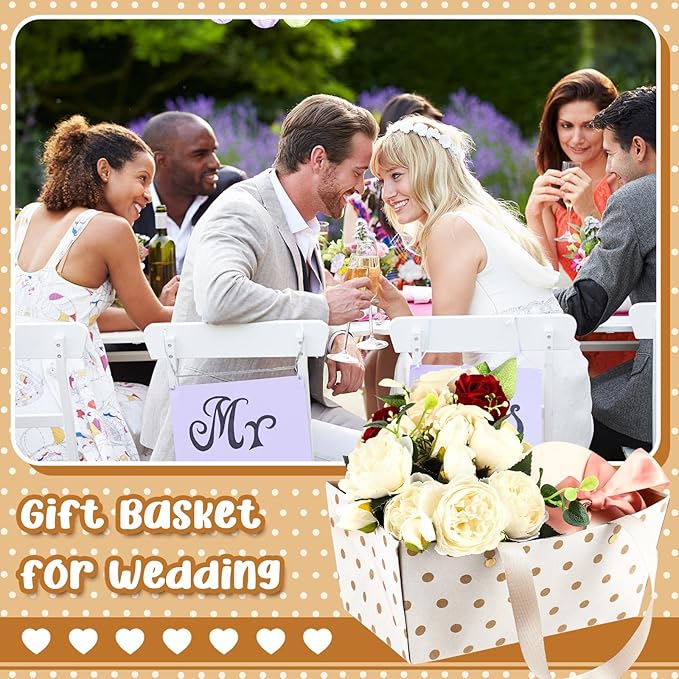 Pinkunn 48 Pcs Christmas Basket for Gifts Empty DIY Bulk Party Gift Basket Kit with Handles Market Trays for Packages Wrapping Wedding Party Anniversary Display(White,Polka Dots)