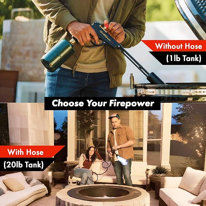 Grillblazer GrillGun Handheld Propane Charcoal Torch – 400,000+ BTU Flame Torch for Instant Charcoal Ignition, Outdoor Cooking, Firepits, Camping, BBQ – Portable High-Power Blowtorch With Hose