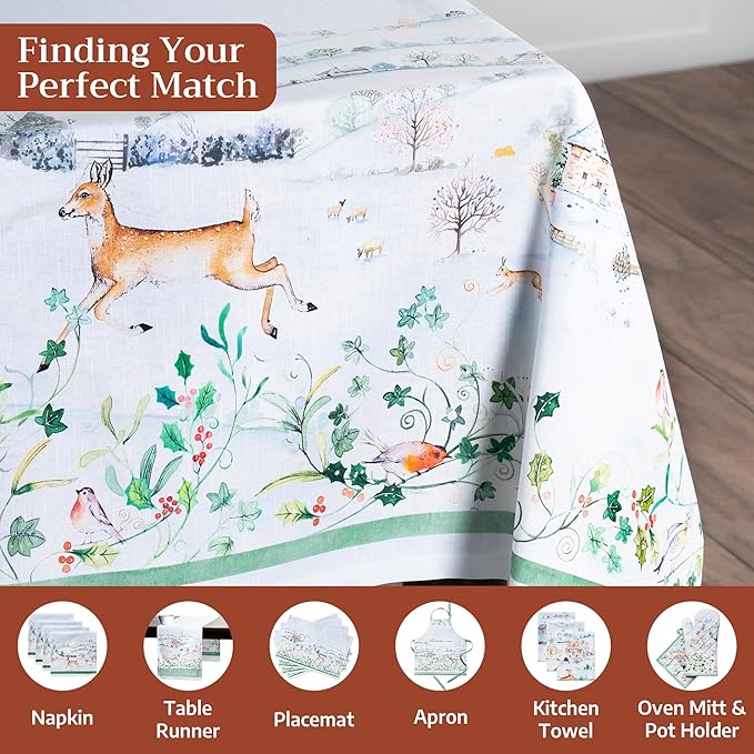 Maison d' Hermine Table Cloth Square Table 100% Cotton 60 x 60 Inches Fall Tablecloth Reusable Everyday Use for Thanksgiving Christmas Decorations Dining Farmhouse Party (Snowy World)
