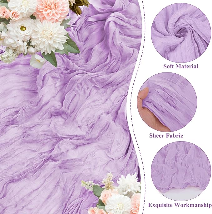 8 Packs Cheesecloth Table Runner 10FT Long Boho Gauze Fabric Table Runner Vintage Rustic Sheer Runners for Wedding Party Bridal Baby Shower Table Decorations (Lilac)