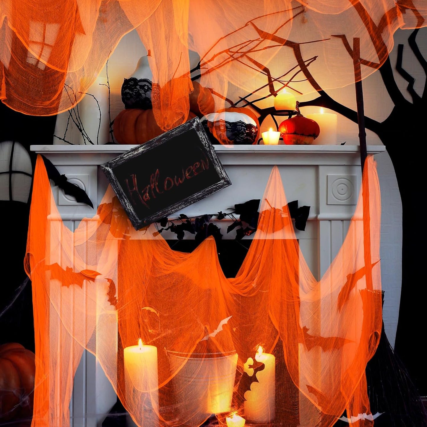 Boao Halloween Cheese cloth 29.92 x 590.55 Inch Orange Cheesecloth Roll for Crafts Large Cotton Muslin Gauze Fabric for Halloween Outdoor & Indoor Spooky Decoration