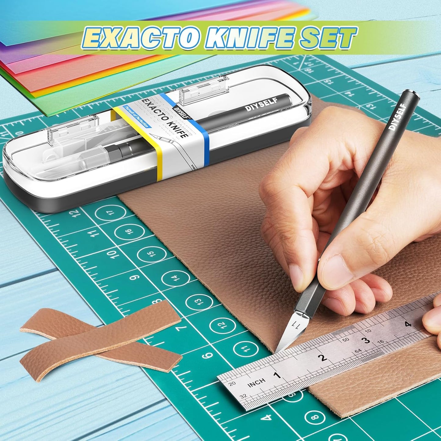 DIYSELF Exacto Knife 12 Pcs Exacto Knife Set with Case Craft Knife Hobby Knife Exacto Knives for Crafting Scrapbooking Rubber Stamps Handmade Work Precision Knife with 11 Blades