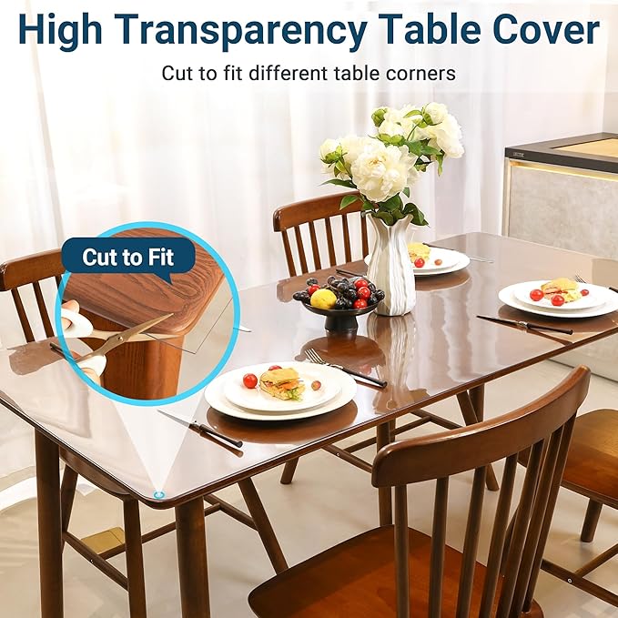 Clear Table Cover Protector 16x24.1 Inch Rectangle, 1.5mm Transparent Plastic Table Protector Waterproof, Anti-Scratch Clear Desk Mat for Office Desktop Dresser Dining Table, FDA Compliant