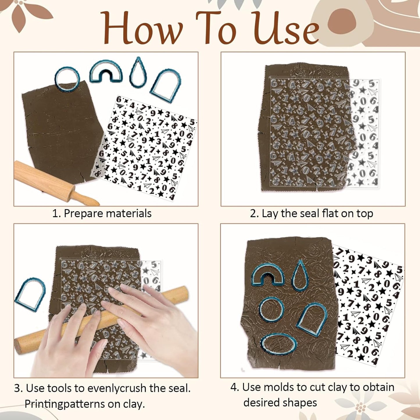 CHGCRAFT Numbers Pattern Polymer Clay Texture Sheet Stars and Paper Airplanes Silicone Texture Mat for Polymer Clay Making Earrings Jewelry DIY Crafts 5.5 × 5.5 Inch