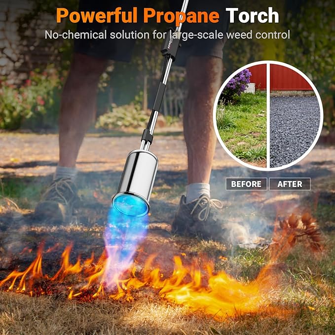 Sondiko Propane Torch Weed Burner with 10 FT Hose, High Output Weed Torch Flamethrower, 30" Detachable Long Arm Heavy Duty Blow Torch with Flame Control(PROPANE TANK NOT INCLUDED)