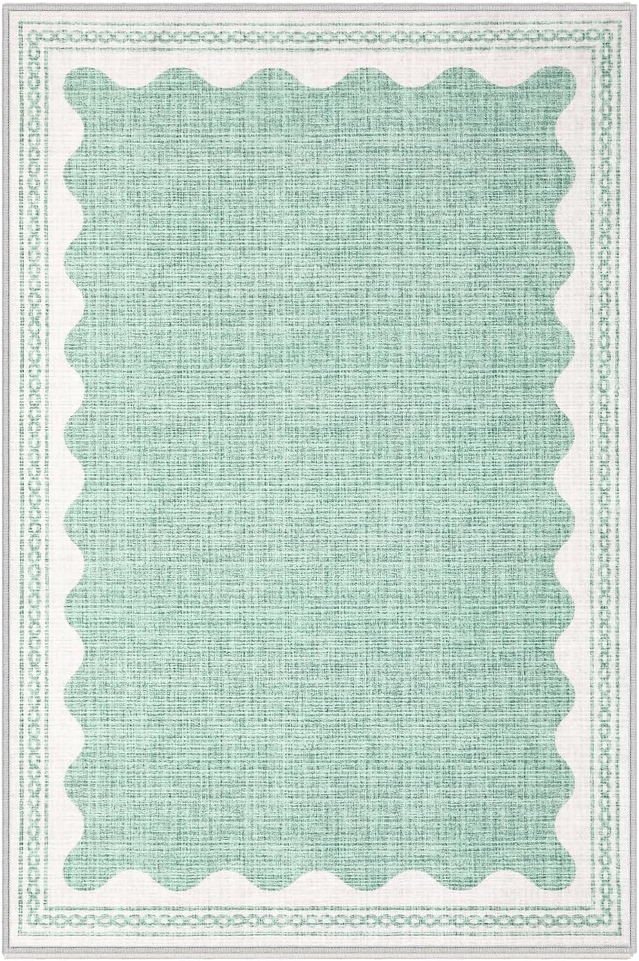 Scalloped Rug 2x3 Rugs for Entryway, Solid Green Rug Small Area Rugs Non Slip Scalloped Bath Mat, Washable Front Door Mat Indoor Entrance,Soft Girls Nursery Dorm Carpet for Bedroom Kitchen