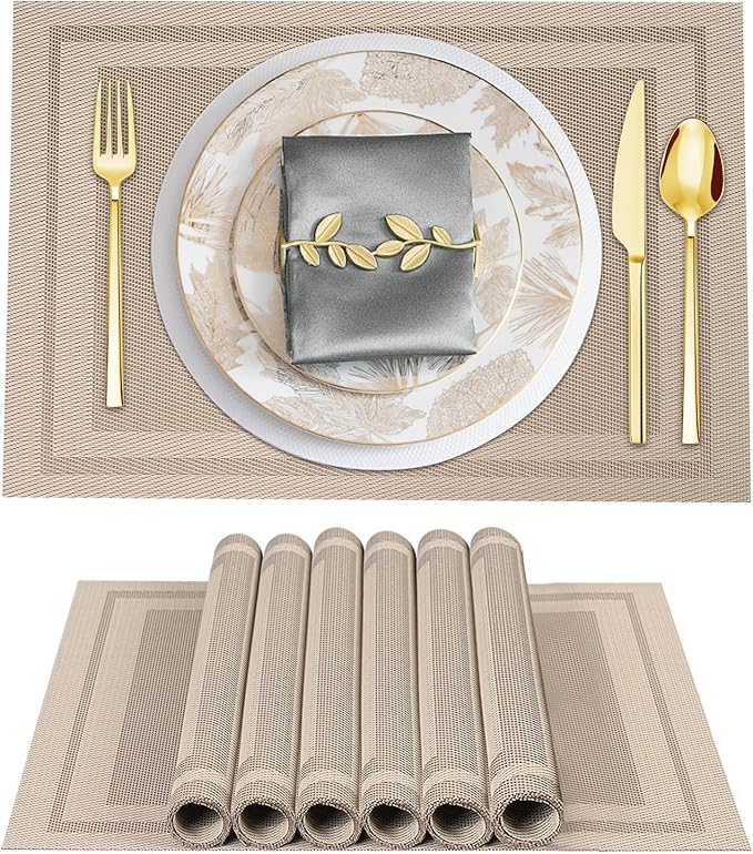 BETEAM Placemats Set of 8, Woven Vinyl Placemat for Dining Table Washable Wipeable Kitchen Place Mats Durable Indoor Outdoor Table Mats