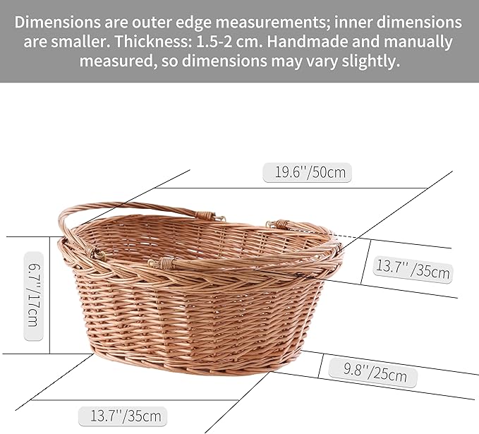 Handwoven Wicker Picnic Basket with Handles, Natural Brown, Shopping Basket - Large